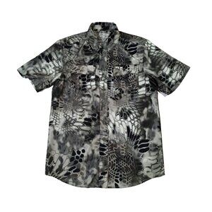 HUK Performance S Mens Black Scales Mesh Back Short Sleeve Pocket Button Up